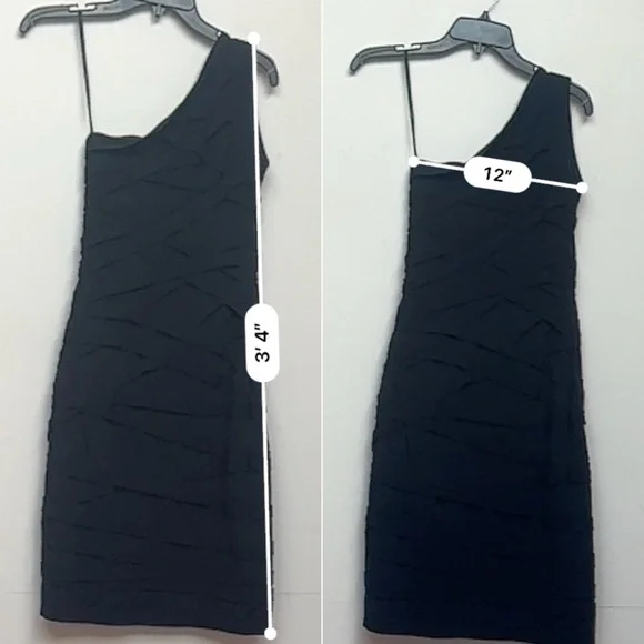 Tadashi Shoji One Shoulder Bodycon Mini Dress Size Small - Black - Picture 9 of 9